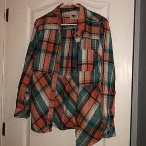 Fun and Flirty Orange, Navy, Teal, Tan Flannel